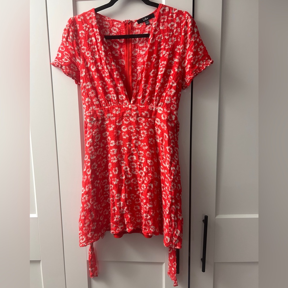 Lulus Garden Explorer Red Floral Print Mini Dress